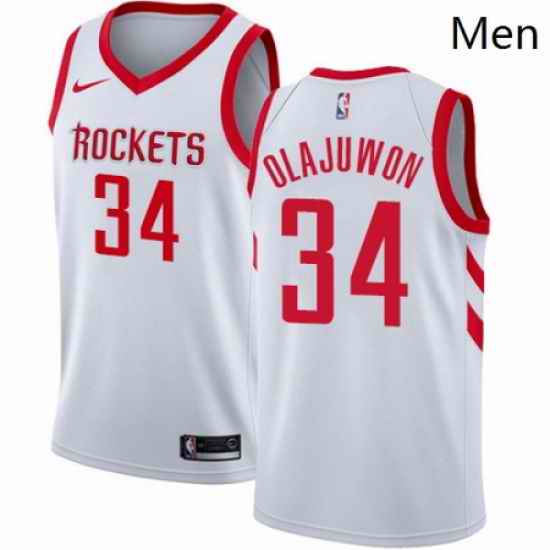 Mens Nike Houston Rockets 34 Hakeem Olajuwon Authentic White Home NBA Jersey Association Edition